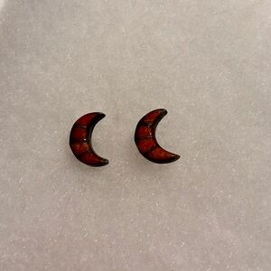 Crescent Moon Light Burnt Orange Inlay Stud Earrings